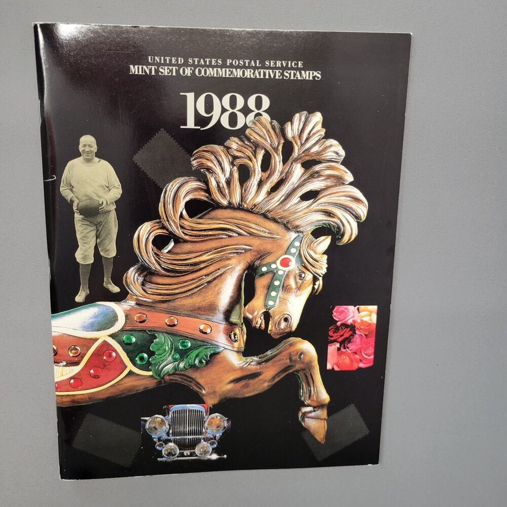 Vintage 1988 US Postal Service Commemorative Stamp Set Book Carousel Car Classic